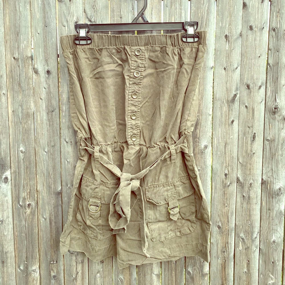 Olive Green Strapless Tunic Top